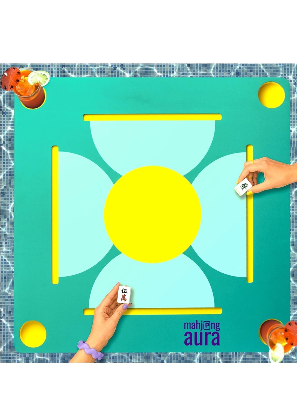 NIB Mahjong Aura Teal & Yellow Mahjong floating table games mat